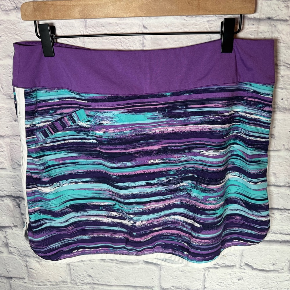 Athleta Swift Zip Skort Women Purple Brush Stripe Pickleball Golf Active Size 12
